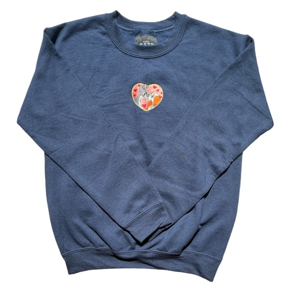 Disney Lady & the Tramp Custom Handmade Embroidered Crewneck Long-sleeve Sweater - Picture 1 of 7